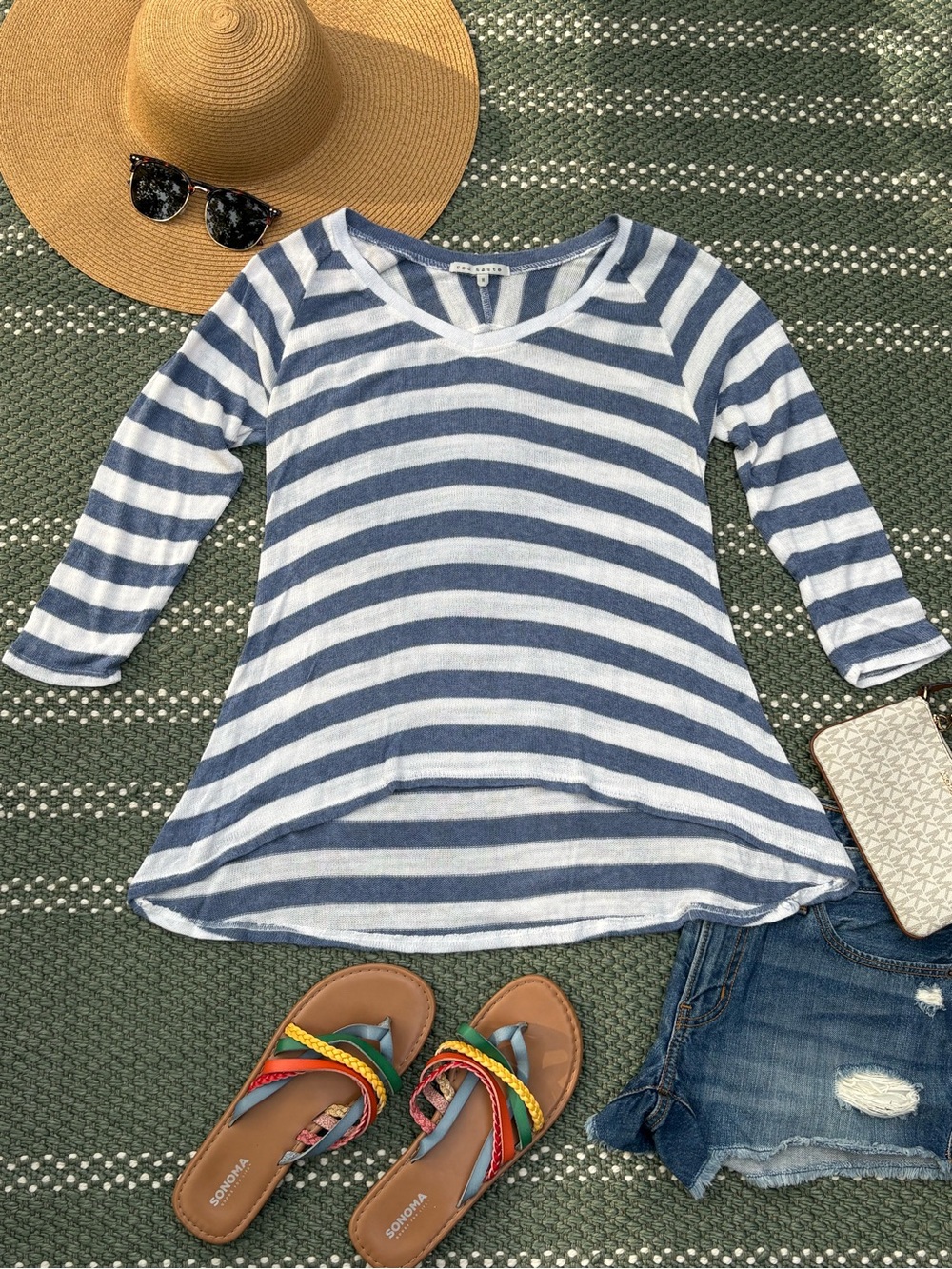 Striped Blue & White V-Neck Women’s light weight sweater